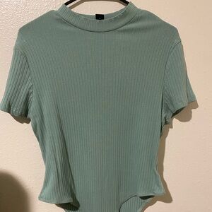 Like-new high collared body suit, light sage green, 2X.
